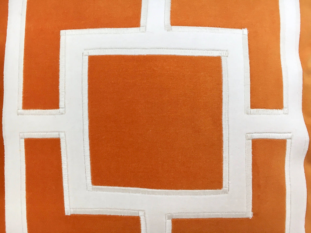 Orange Velvet Pillow Cover: Geometric Applique Design