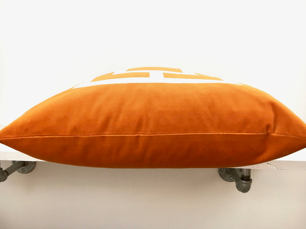 Orange Velvet Pillow Cover: Geometric Applique Design