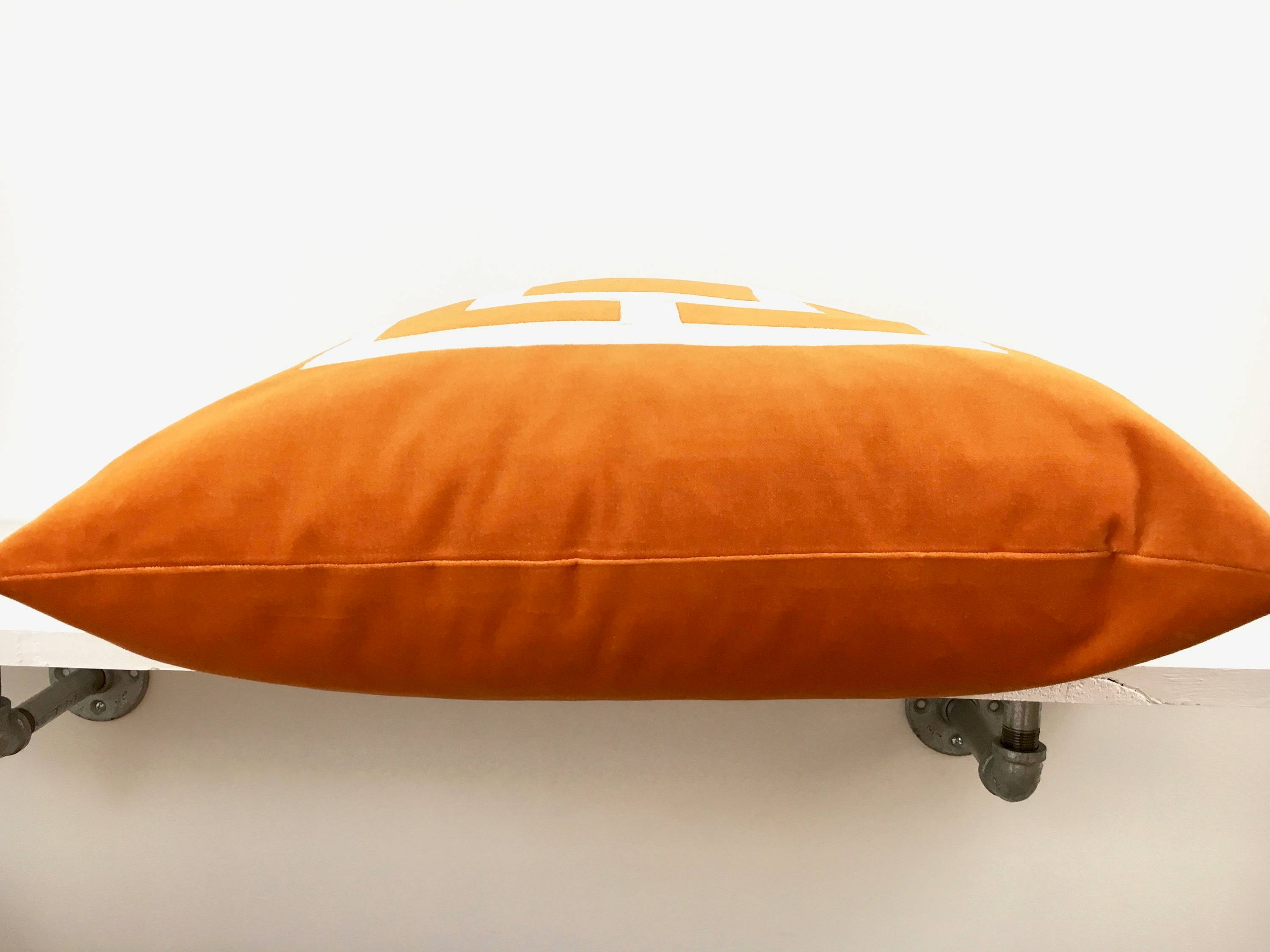 Orange Velvet Pillow Cover: Geometric Applique Design