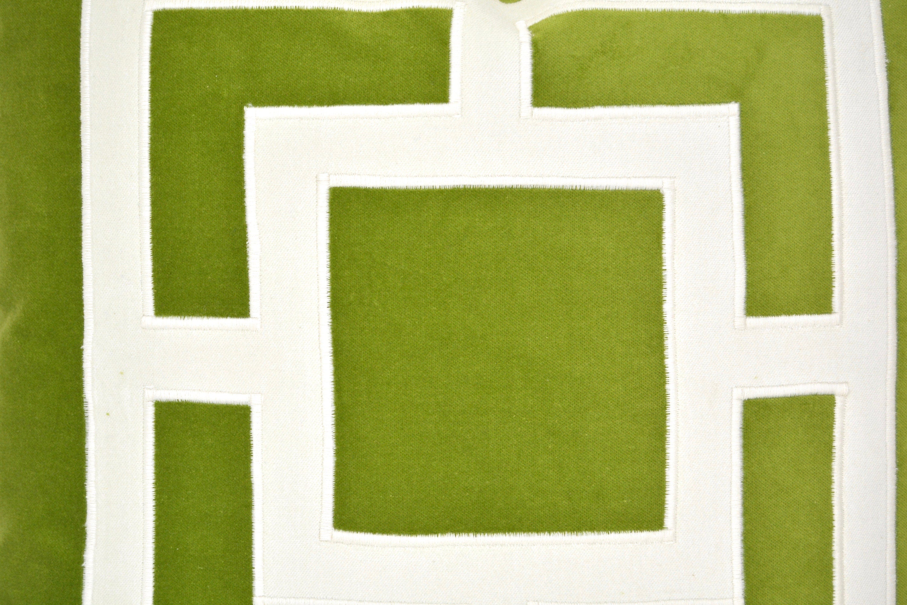 Lime Green Pillow Cover -  Green Velvet Pillow Cover with Off-White Velvet Applique