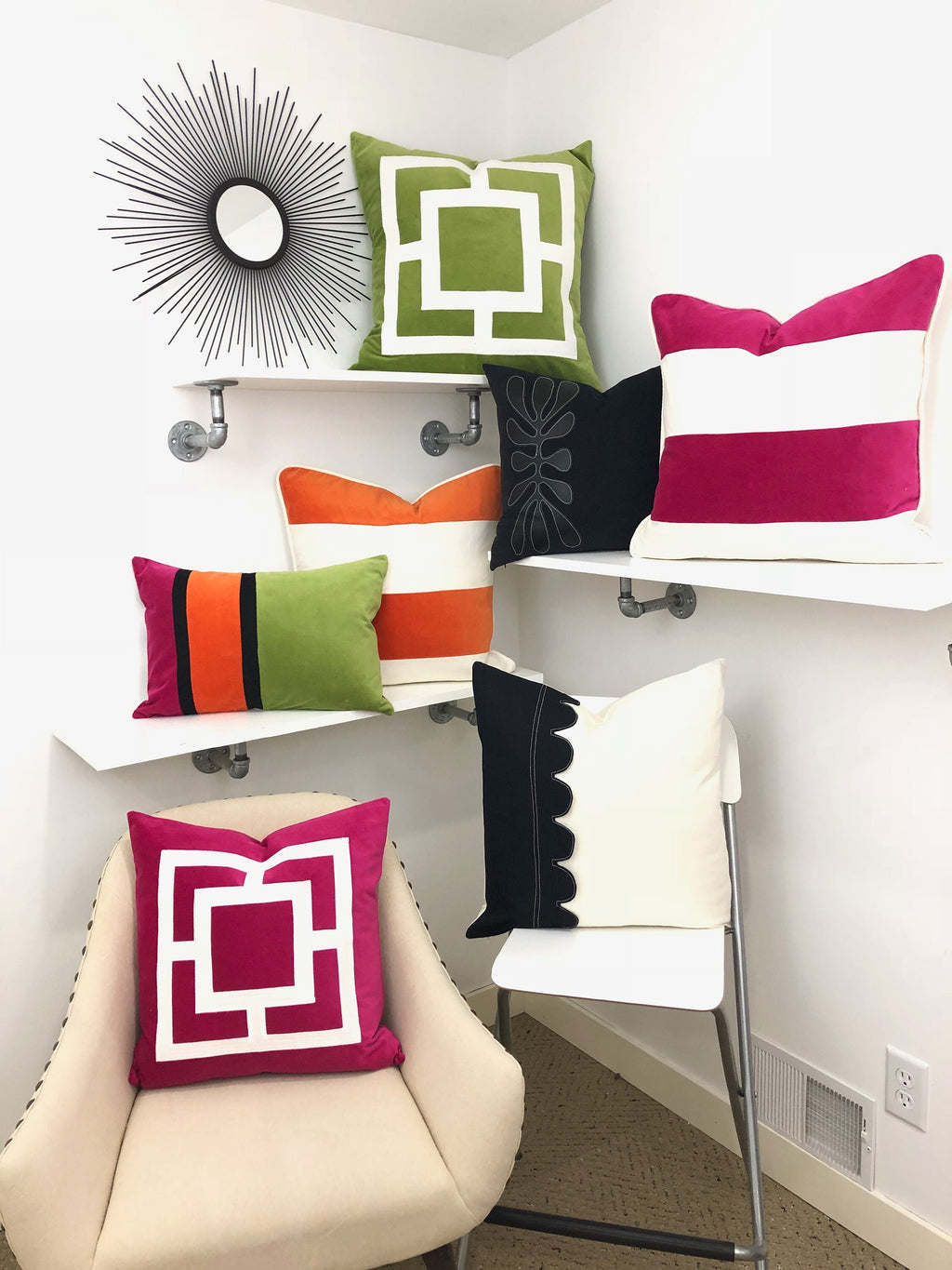 Moss Green Pillow Cover with Off White Appliqué