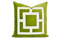 Lime Green Pillow Cover -  Green Velvet Pillow Cover with Off-White Velvet Applique