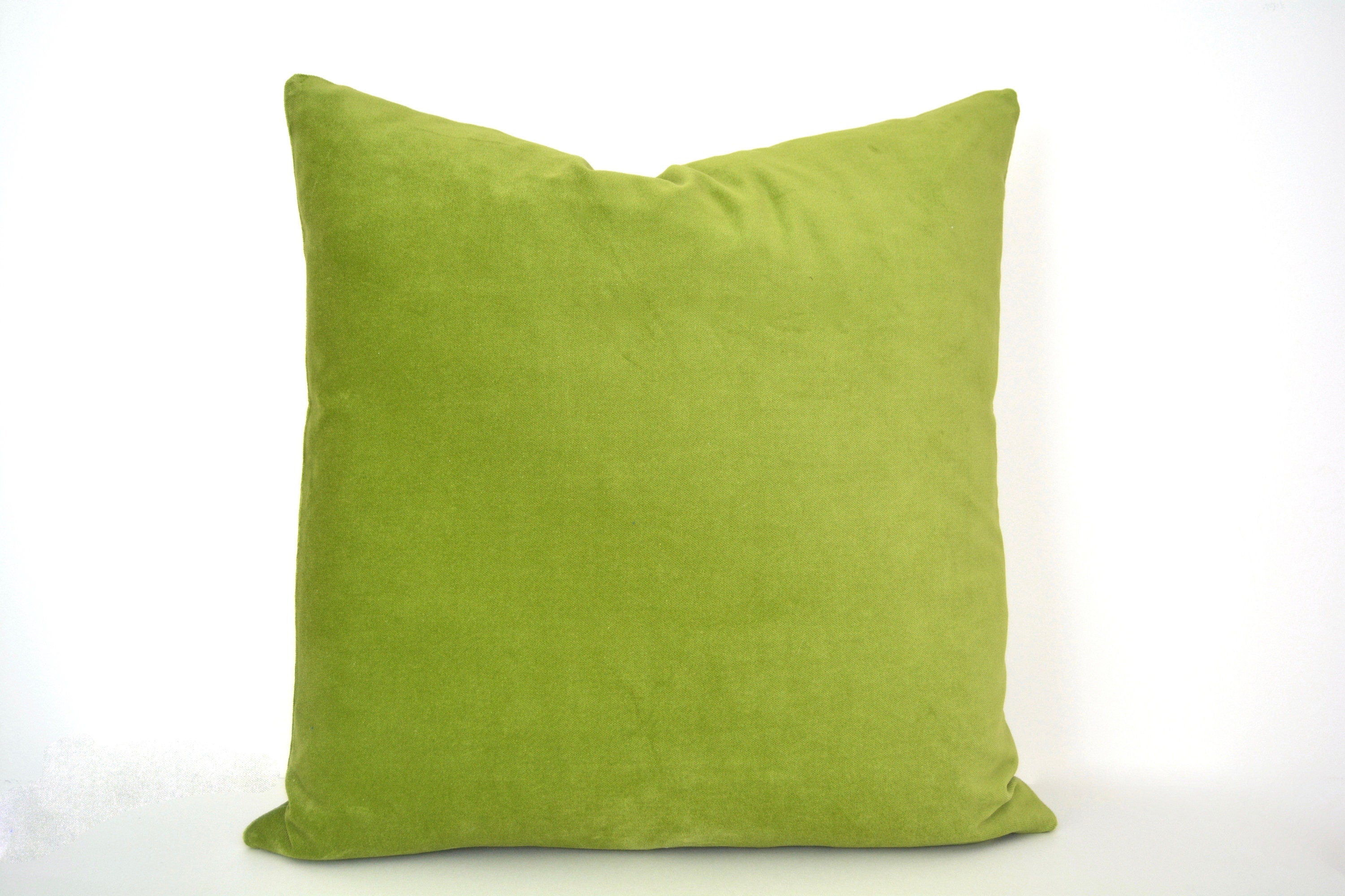 Lime Green Velvet Pillow Cover: Navy Geometric Applique