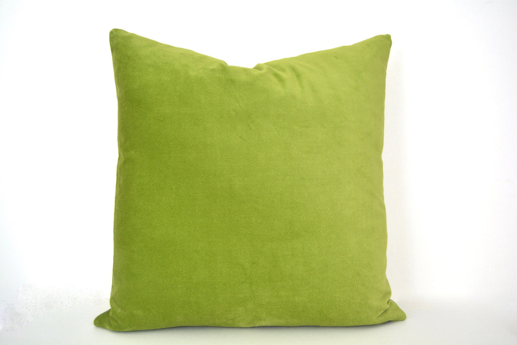 Lime Green Pillow Cover -  Green Velvet Pillow Cover with Off-White Velvet Applique