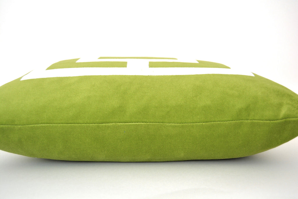 Lime Green Pillow Cover -  Green Velvet Pillow Cover with Off-White Velvet Applique