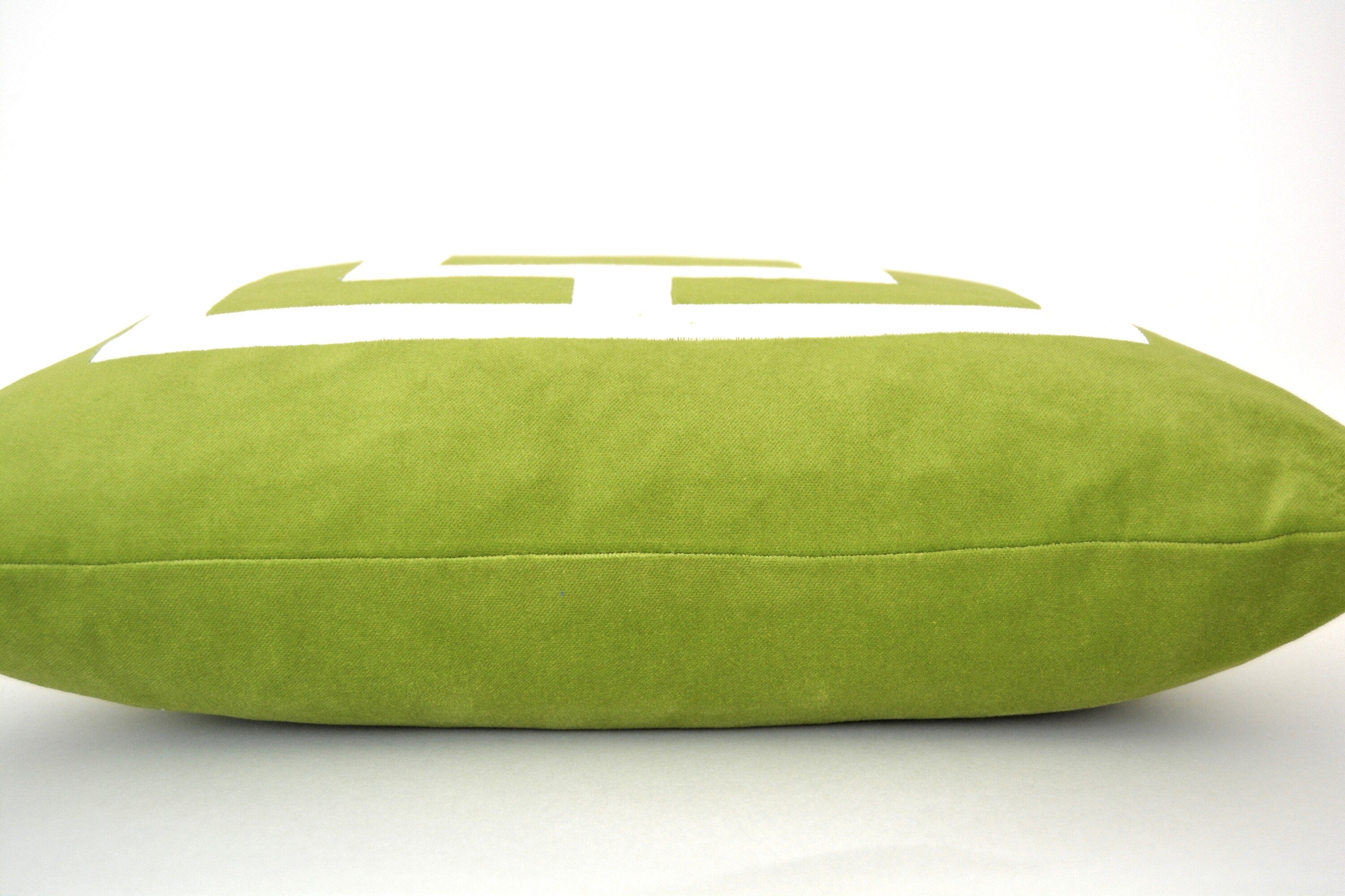 Lime Green Pillow Cover -  Green Velvet Pillow Cover with Off-White Velvet Applique