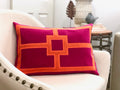 Fuchsia Pillow Cover - Pink Velvet Pillow Cover with Rectangular Orange Velvet Appliqué