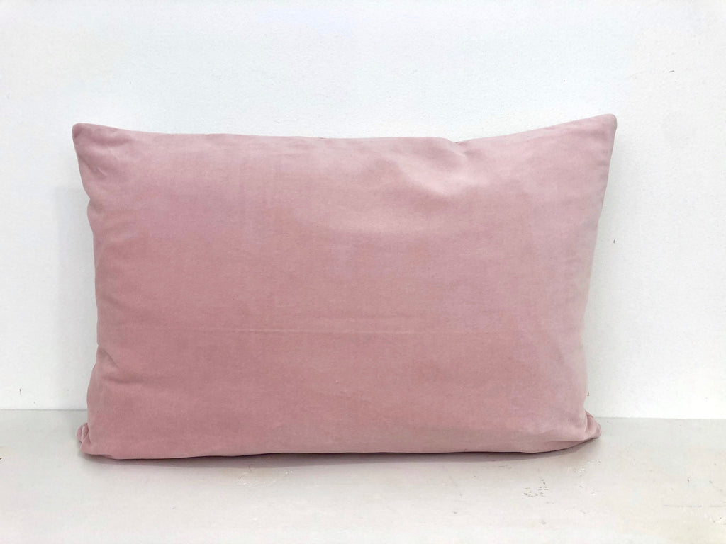 Pink Velvet Lumbar Pillow Cover: Greek Key Trim