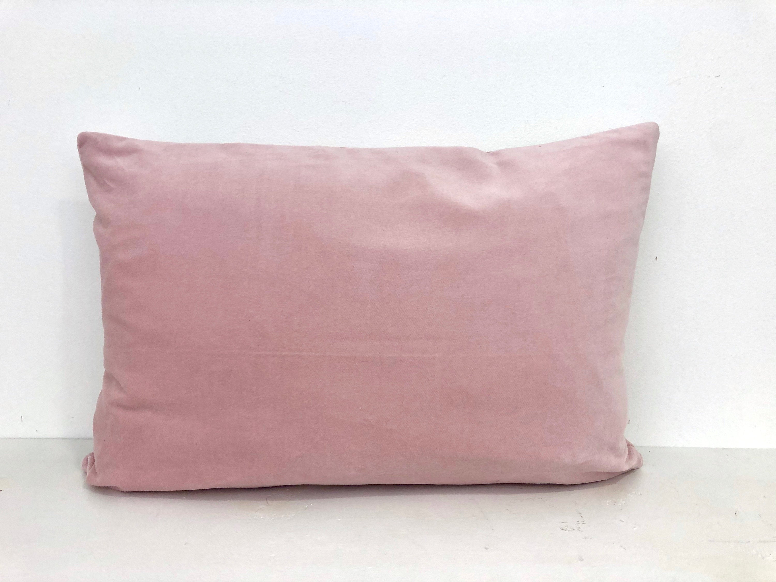 Pink Velvet Lumbar Pillow Cover: Greek Key Trim