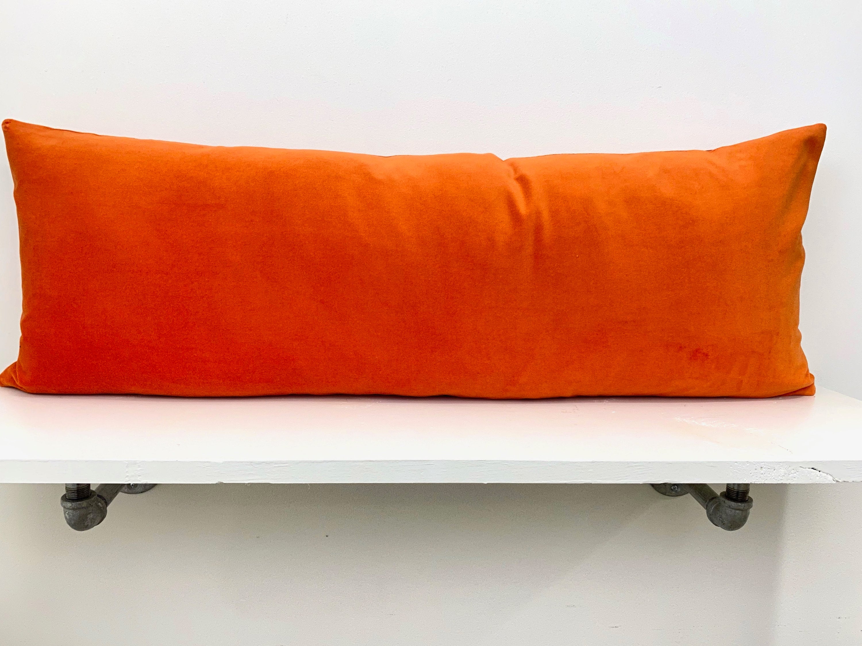 Orange Velvet Pillow Cover with Pink Appliqué Circles