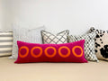 Extra Long Lumbar - Fuchsia Velvet Pillow Cover with Orange Circles Appliqué