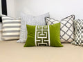 Lime Green Velvet Pillow Cover with Large Greek Key Trim - SELECT TRIM COLOR