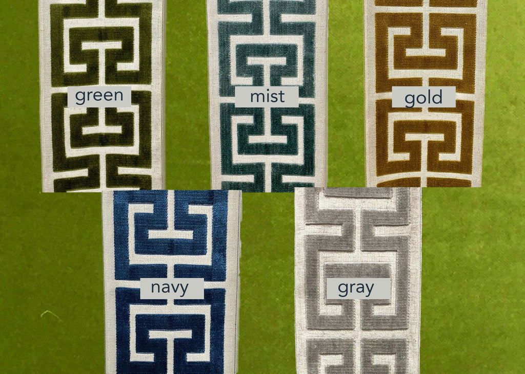 Lime Green Velvet Lumbar Pillow Cover with Large Greek Key - SELECT TRIM COLOR