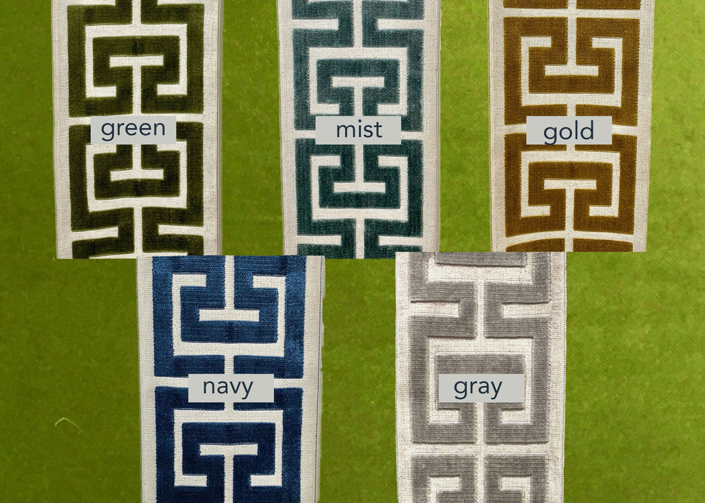 Lime Green Velvet Lumbar Pillow Cover with Large Greek Key - SELECT TRIM COLOR