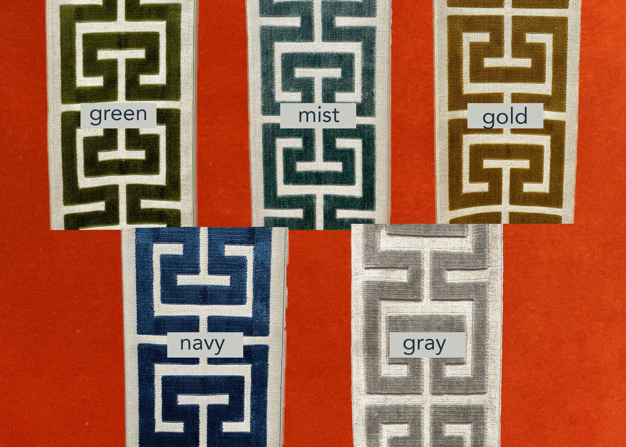 Orange Velvet Lumbar Pillow Cover with Large Greek Key Trim - SELECT TRIM COLOR