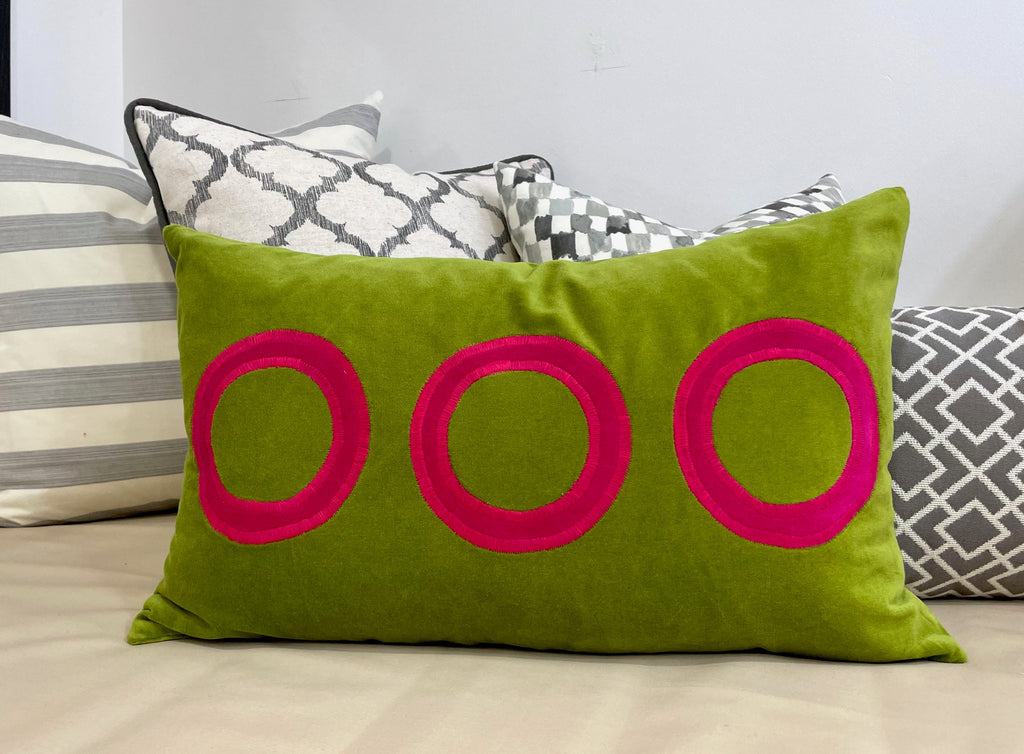 Lime and Fuchsia Circle Appliqué Circle Pillow Cover