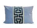 Light Blue Velvet Pillow Cover with Large Greek Key Trim - SELECT TRIM COLOR