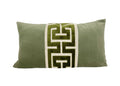Sage Green Velvet Lumbar Pillow Cover with Large Greek Key Trim - SELECT TRIM COLOR
