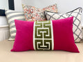 Fuchsia Pink Velvet Pillow Cover with Large Greek Key Trim - SELECT TRIM COLOR