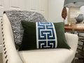 Moss Green Lumbar Pillow Cover with Large Greek Key Trim - SELECT TRIM COLOR