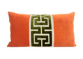 Orange Velvet Lumbar Pillow Cover with Large Greek Key Trim - SELECT TRIM COLOR