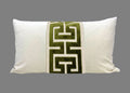 Off White Velvet Lumbar Pillow Cover with Large Greek Key Trim - SELECT TRIM COLOR