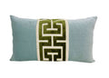 Aqua Mist Velvet Lumbar Pillow Cover with Large Greek Key Trim - SELECT TRIM COLOR