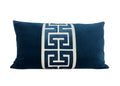 Navy Blue Velvet Lumbar Pillow Cover with Large Greek Key Trim - SELECT TRIM COLOR