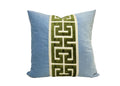 Light Blue Pillow Cover with Large GREEN Greek Key Trim