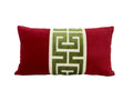 Red Velvet Lumbar Pillow Cover with Large Greek Key Trim - SELECT TRIM COLOR