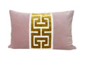 Light Pink Velvet Lumbar Pillow Cover with Large Greek Key Trim - SELECT TRIM COLOR