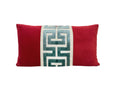 Red Velvet Lumbar Pillow Cover with Large Greek Key Trim - SELECT TRIM COLOR