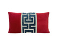 Red Velvet Lumbar Pillow Cover with Large Greek Key Trim - SELECT TRIM COLOR