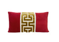 Red Velvet Lumbar Pillow Cover with Large Greek Key Trim - SELECT TRIM COLOR