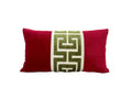 Red Velvet Lumbar Pillow Cover with Large Greek Key Trim - SELECT TRIM COLOR