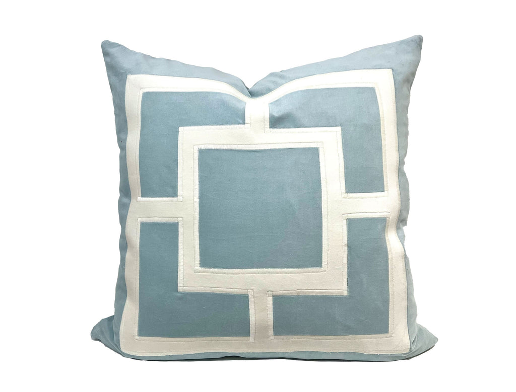 Aqua Mist Pillow Cover with Off White Appliqué