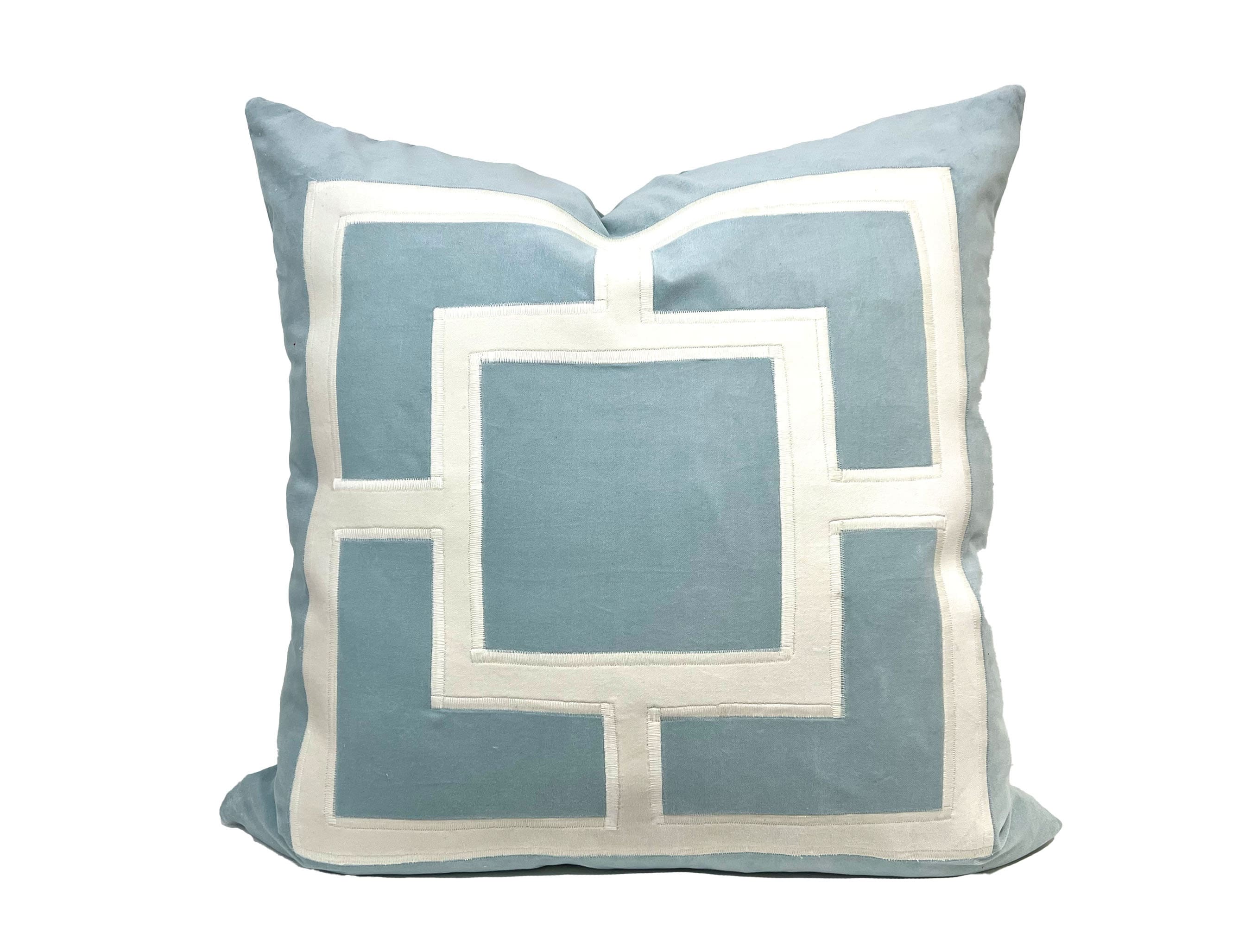 Aqua Mist Pillow Cover with Off White Appliqué