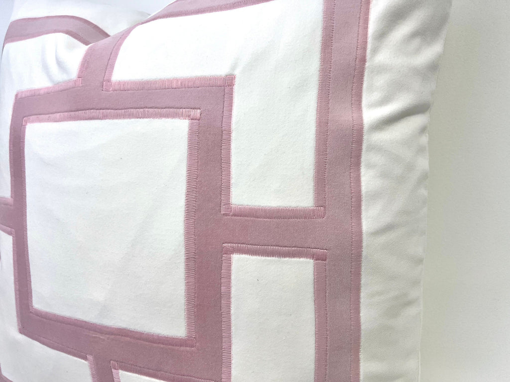 Off White Pillow Cover with Light Pink Appliqué