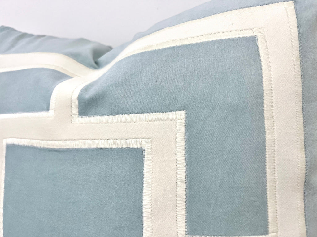Aqua Mist Pillow Cover with Off White Appliqué