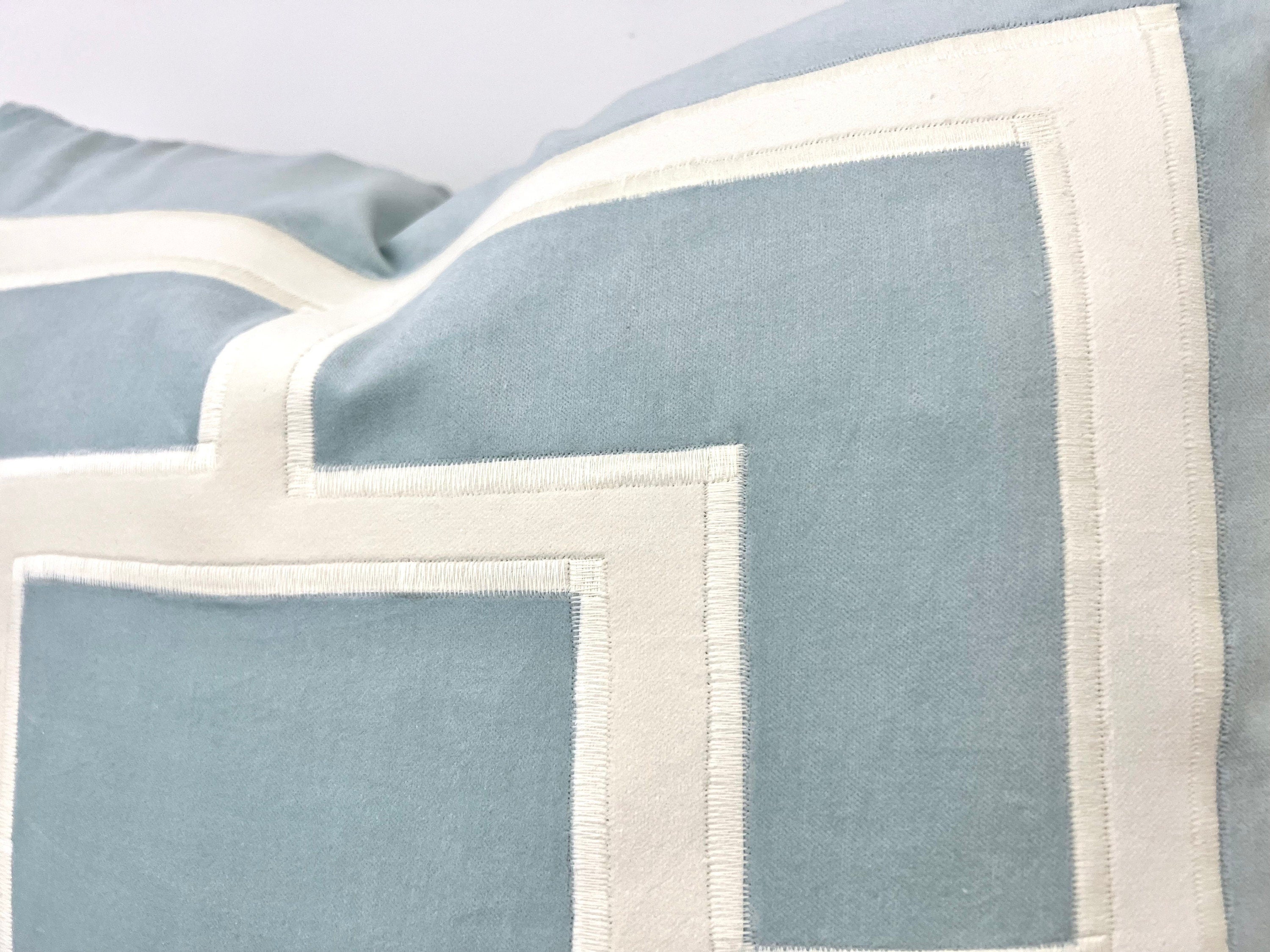 Aqua Mist Pillow Cover with Off White Appliqué