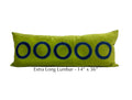 Extra Long Lumbar - Lime Green Velvet Pillow Cover with Blue Circles Appliqué