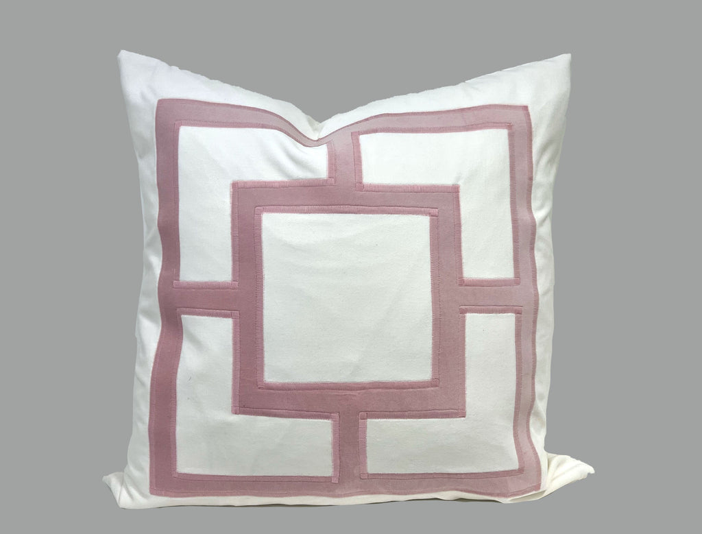Off White Pillow Cover with Light Pink Appliqué