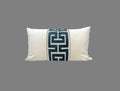 Off White Velvet Lumbar Pillow Cover with Large NAVY Greek Key Trim