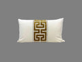 Off White Velvet Lumbar Pillow Cover with Large GOLD Greek Key Trim