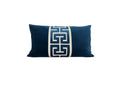 Navy Blue Velvet Lumbar Pillow Cover with Large NAVY Greek Key Trim