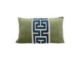 Sage Green Velvet Lumbar Pillow Cover with Large NAVY Greek Key Trim