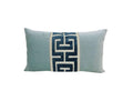 Aqua Mist Velvet Lumbar Pillow Cover with Large Navy Greek Key Trim