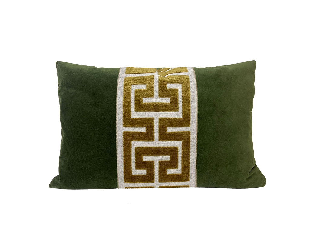 Moss Green Lumbar Pillow Cover with Large Greek Key Trim - SELECT TRIM COLOR
