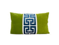 Lime Green Velvet Pillow Cover with Large Greek Key Trim - SELECT TRIM COLOR