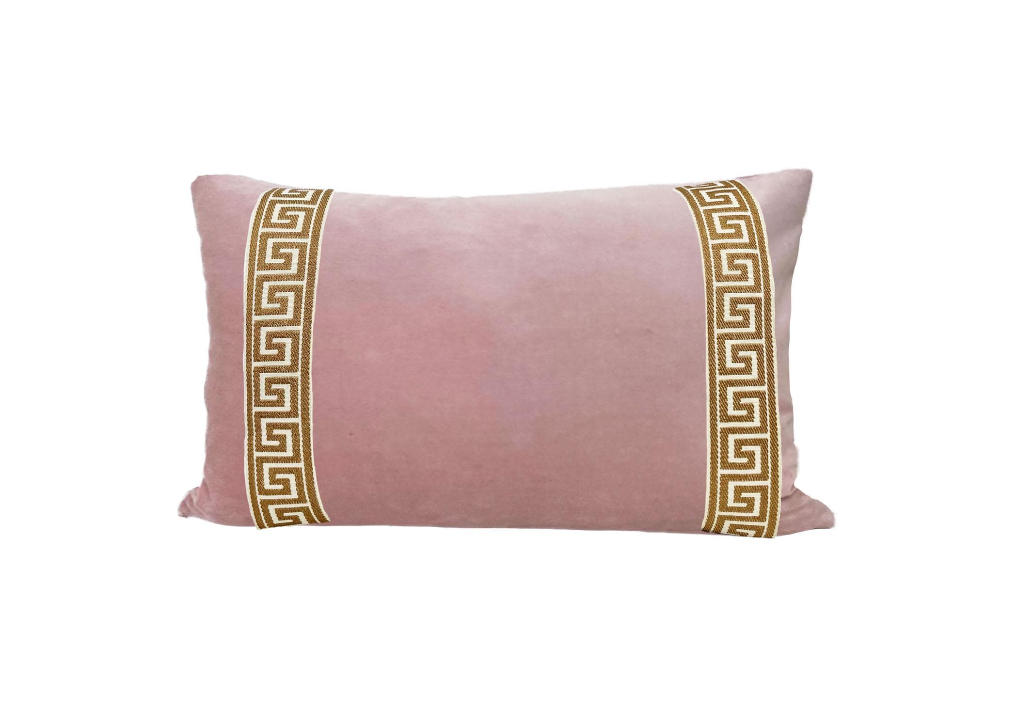 Pink Velvet Lumbar Pillow Cover: Greek Key Trim